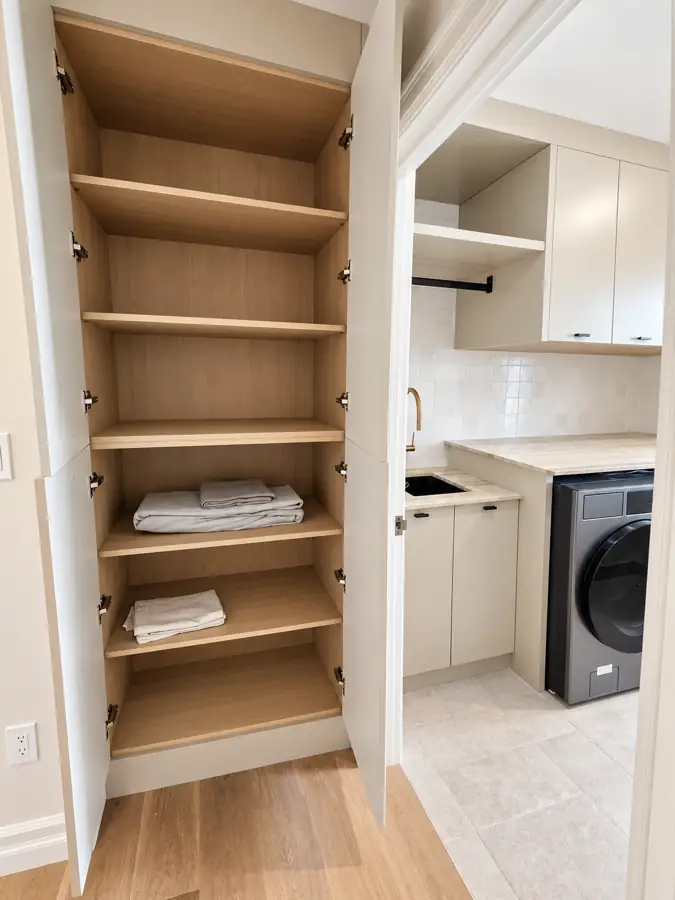 Laundry and bonus room: Utility run shelving, linen