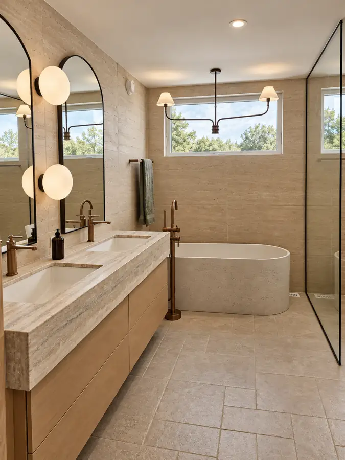 Bathrooms: Master bath: double vanity, arched mirror, tub and shower