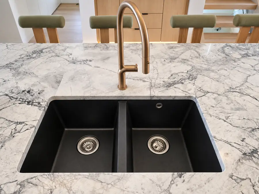 Kitchen: Double composite sink from above