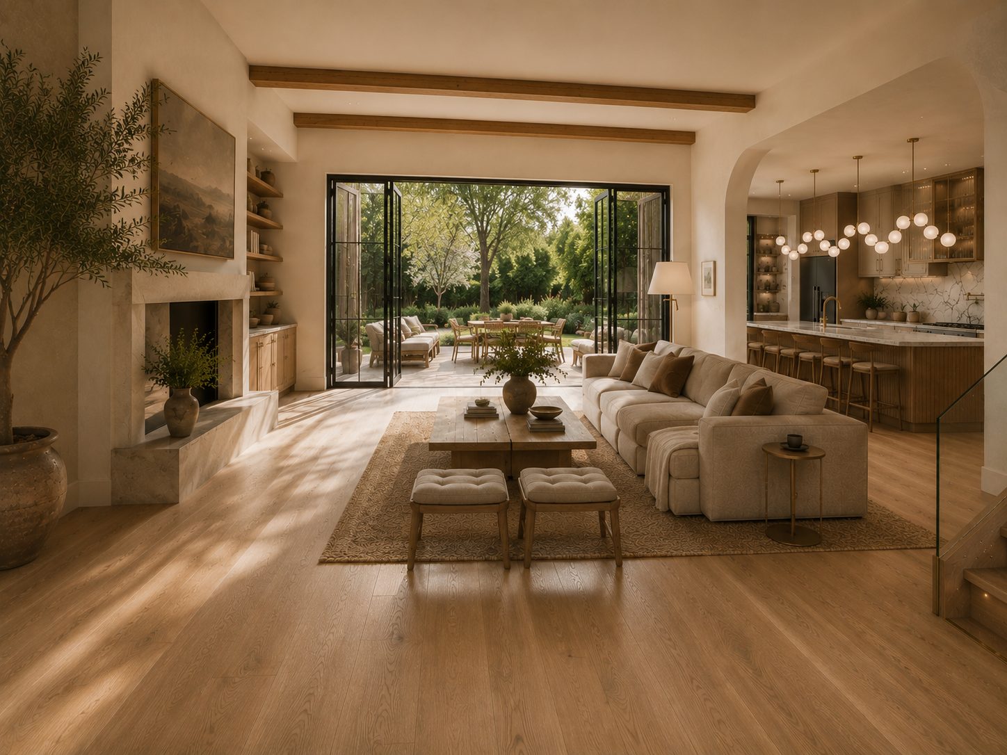 Engineered hardwood flooring in a sunlit room