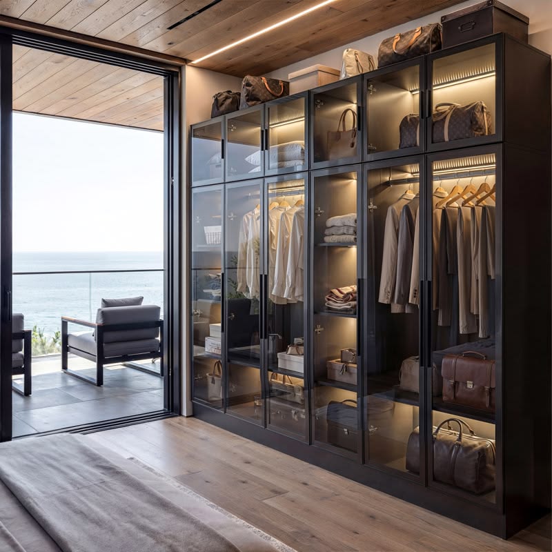 Built-in shelving and cabinetry fitted to a wall