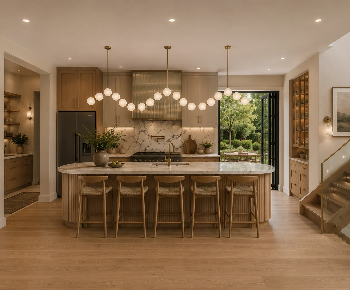 Engineered oak flooring running through an open interior
