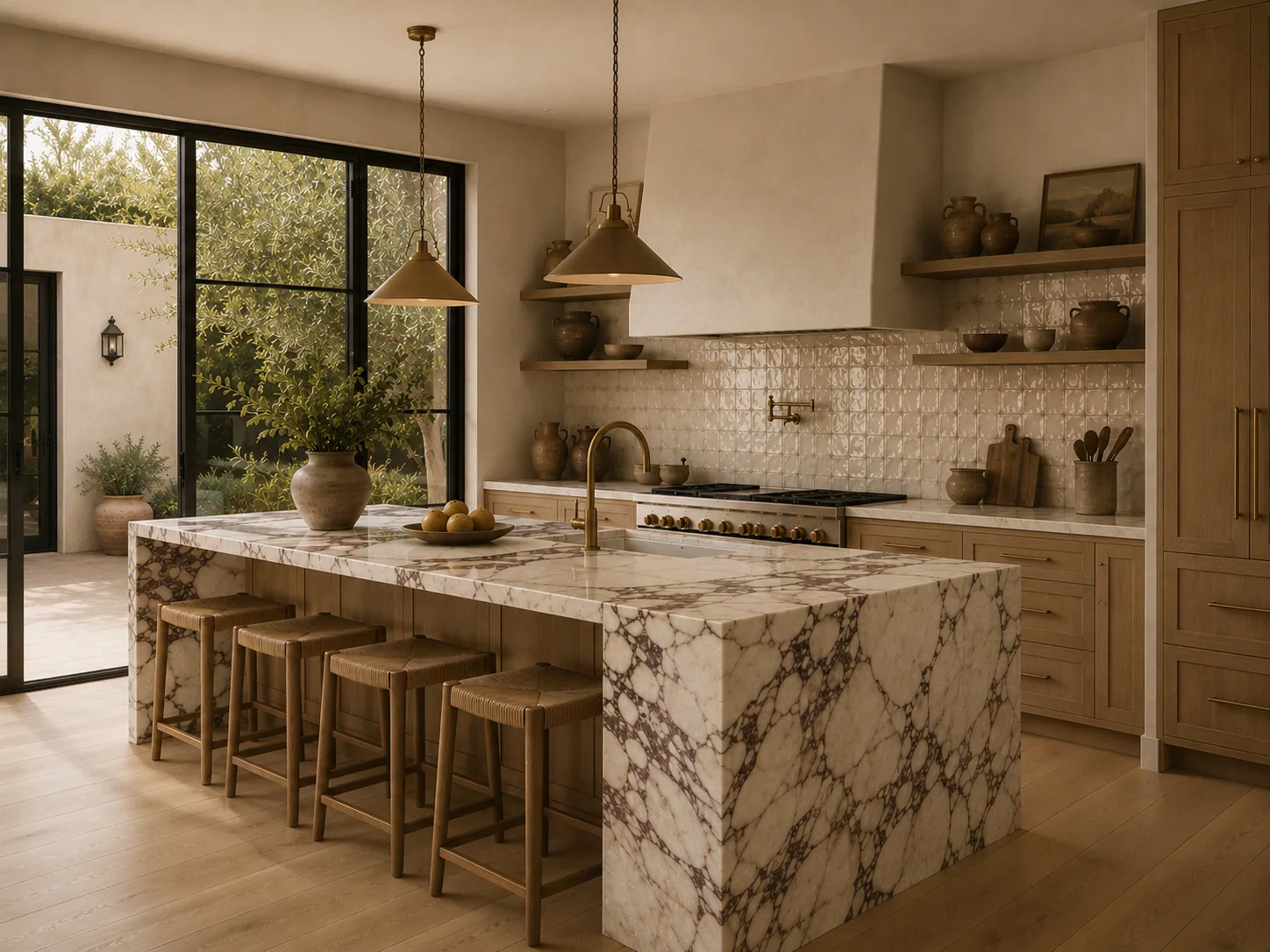 Marble slab with book-matched veining