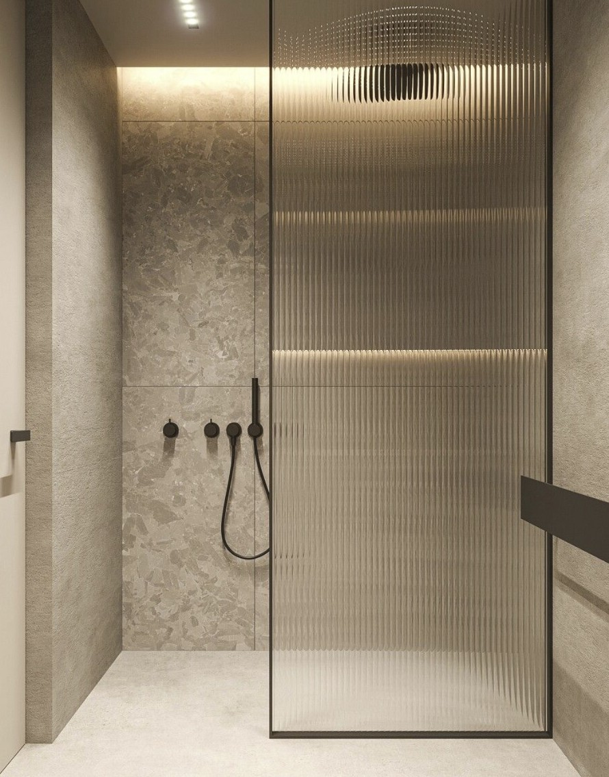 Porcelain tile detail, large-format matte surface